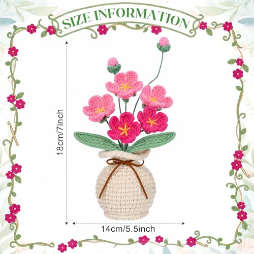 Marsui Crochet Flower Bouquet with Vase Forget-Me-Not Flowers Pot Crocheted Flower Handmade Knitted Potted Flowers Gift for Wome Coworker Father's Gifts Back to School Gift Home Decoration (Pink) - color: Pink, style: Forget-me-not