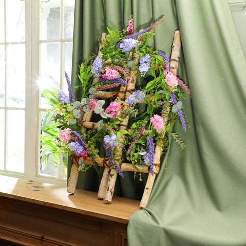 Giegxin 1 Pcs 6 ft Artificial Flower Garland with Lilac and Lavender Purple Pink Flower Fake Wisteria Vines Summer Greenery Eucalyptus Garland for Wedding Mantle Porch Stair Table Indoor Decor - style: Lilac