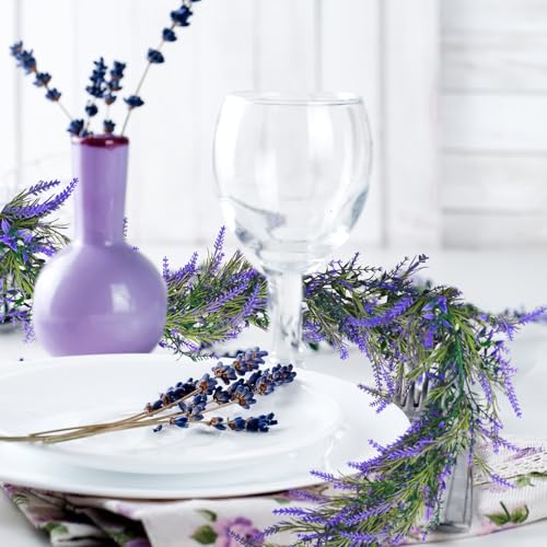 MAKHOT 6Ft Purple Lavender Artificial Garland Decor, Spring Summer All Year Lavender Deep Purple Garland, Green Wreath Vines Decorations for Table Home Wedding Mantle Arch Porch Party - color: Deep Purple-1pcs