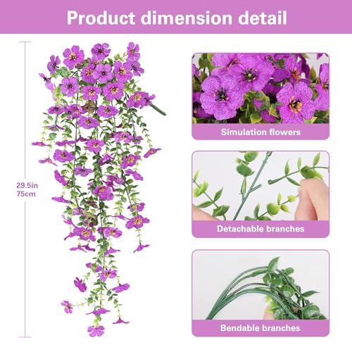AGIRL 6 Bundles Artificial Hanging Flowers for Outdoors,UV Resistant Fake Flowers for Spring Summer Decor,Faux Plants for Planter Front Door,Porch,Patio,Yard,Garden,Farmhouse Decor (Purple) - color: Purple