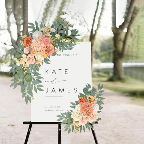 Burnt Orange Artificial Wedding Arch Flowers Set of 2, Fall Wedding Arch Floral Swags for Ceremony, Reception Welcome Sign, Backdrop Decoration - color: Orange