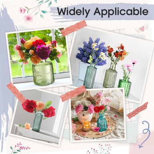 Yaomiao 30 Pcs Vases Bulk Colored Flower Glass Bud Vases Valentine Vintage Colored Glass Bottles Colorful Rustic Embossed for Home Wedding Table Decorations Gifts(Green Series) - color: Green Series