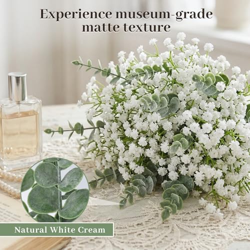 DomeStar 20PCS Mixed Babys Breath and Eucalyptus Stems, Artificail Flower Bouquet Floral Arrangement for Vase Fillers Table Centerpieces Home Party Wedding Decoration