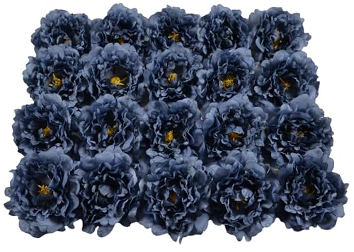 20 Pcs Artificial Flower Peonies, 5" Silk Fake Peonies with 6" Stems No Leaf, Faux Peonies Flowers for Decoration Wedding Home Party Centerpiece Decor Floral Art (Navy Blue) - color: Dark Blue
