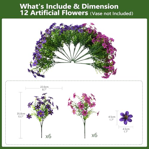 Artificial Flowers for Outdoor Faux Flower Spring Decoration, 12 Bundles Fake Plants Silk Daisy Bulk UV Resistant Realistic for Outside Porch Patio Balcony Planter Yard Garden Home Decor(Purple) - color: Multicolor Blend 4