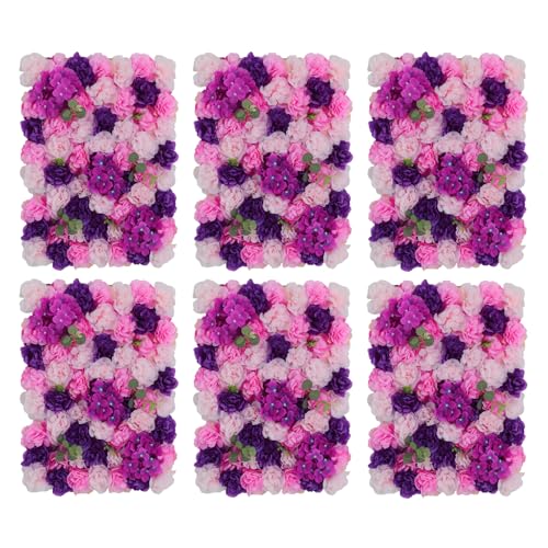 Flower Wall Backdrop 3D Wall Panels, 6Pcs Artificial Flower Wall Panel Silk Rose Floral Decorative Faux Flower Wall Background for Wedding Home Decoration (Pink, Purple,23.6 * 15.7in) - color: Pink, Purple