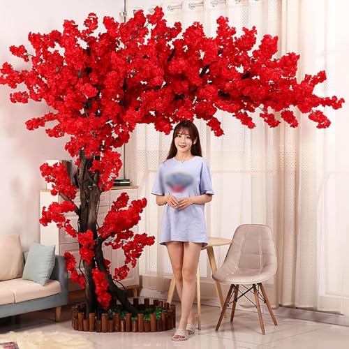Japanese Artificial Cherry Tree Artificial Cherry Blossom Trees Fake Cherry Blossom Tree Indoor Outdoor Home Office Party Wedding Hotel,Red,H3.9*L3.5ft - color: Red, size: H3.9*L3.5ft