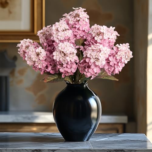 Ttranewsoo Hydrangea Artificial Flowers ,Fall Hydrangeas Artificial Flowers, Fake Fall Dried Hydrangea Decoration,Faux Silk Flower With Stems Winter Decor Indoor and outdoor(Pink 24"8pcs) Without Vase - color: Pink