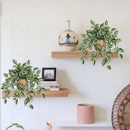 Briful Faux Plants Indoor 17.7in Fake Watermelon Peperomia Plant in Gold Pot with Realistic Silk Green Leaves Artificial Potted Plant for Home Office Table Bookshelf Desk Room Decor - color: White Green-gold Pot
