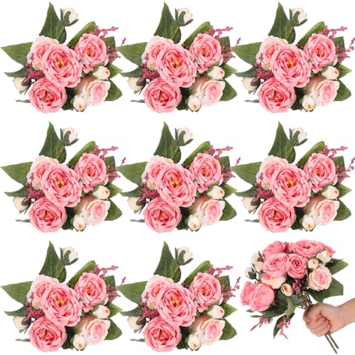 8 Bundles Artificial Peonies Flowers Boho Faux Flowers Arrangements Artificial Centerpiece Spring Bouquet Floral Wedding Decoration for Vase(Pink Color) - color: Pink Color
