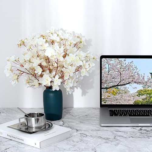 SITUMEIZI 6Pcs Artificial Cherry Blossom Branches Decor Fake Flowers Silk Spring Faux Flowers 16" Bouquet for Home Wedding Bedroom Japanese Decoration DIY Table Centerpiece Arrangement(Ivory White) - color: 6pcs-ivory White, size: 16 Inches