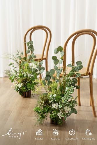 Ling's moment 17.5" Tall Free-Standing Artificial Flowers Arrangements 4 pcs Wedding Aisle Runner Chair Decorations White & Green Centerpieces for Ceremony Reception Rose Floral Party Outdoor - color: Gr-variety Greenery