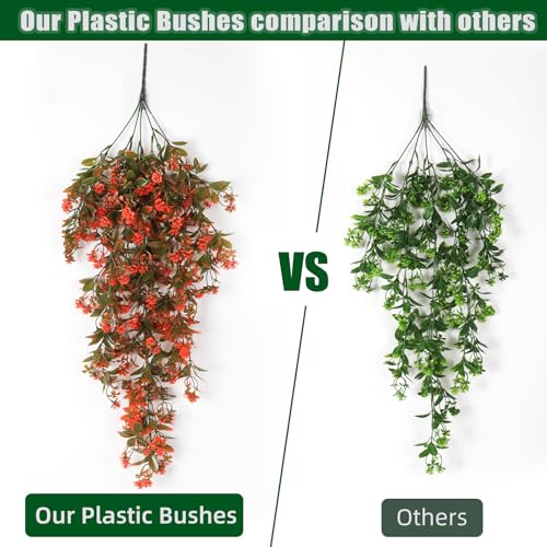 RECUTMS 2Pcs Artificial Fall Hanging Flowers for Outdoor Faux Fall Hanging Plant with 30 LED Fairy String Lights Fake Greenery Vines for Autumn Outdoor Front Porch Thanksgiving Decor(Autumn Red) - color: Lights Autumn Red-rose