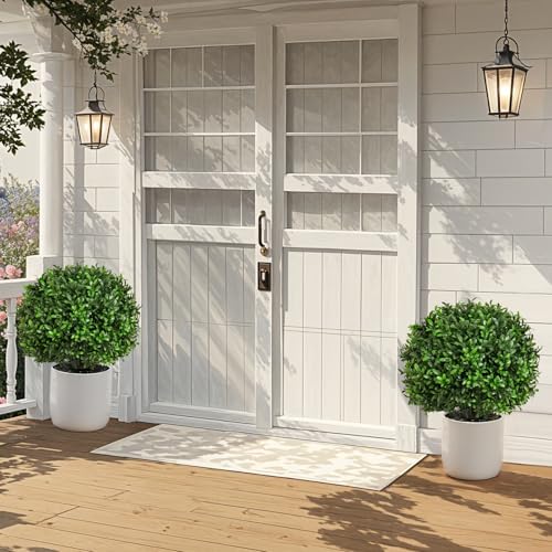 24" Artificial Olive Leaf Topiary Ball Tree Set of 2, UV & Fade Resistant Faux Evergreen Shrubs, Fake Plants for Indoor Outdoor Front Porch Garden Decoration - color: Olive