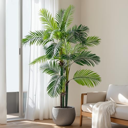 Erimda 6.2FT Artificial Phoenix Palm Tree Artificial Plants Indoor Outdoor Large Faux Coconut Silk Palm Tree Tropical Fake Tree Faux Sago Palm Plant for Modern Farmhouse Yard Outside Patio Poolside - color: Golden Cane Palm Tree, size: 6.2FT