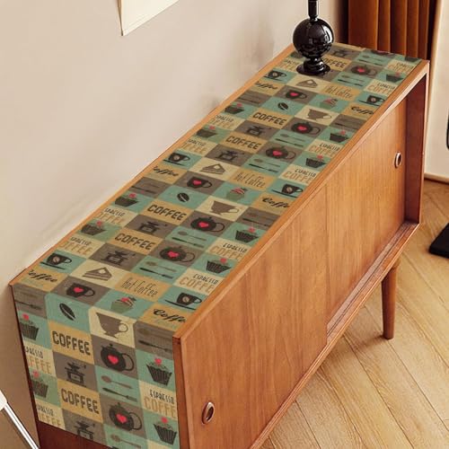 Coffee Theme Table Runner, Rustic Coffee Time Cafe Cup Tea Bean Drinks Vintage Farmhouse Teal Table Center Decor for Family Kitchen Farmhouse Holiday Party Table Decorations,, 13"x36" - color: Coffee-7, size: 13“ X 36"