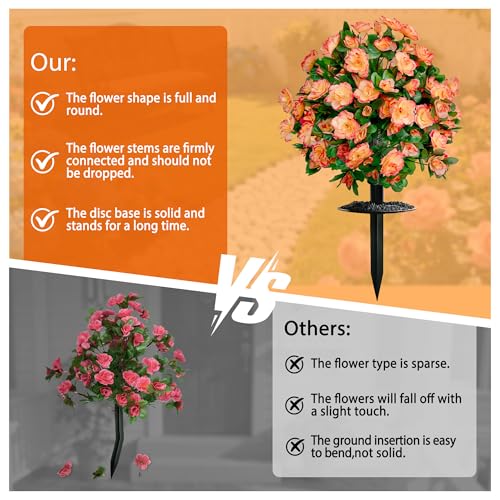 Artificial Flowers for Outdoors, Faux Outdoor Plants Fake Plants Topiary Balls Artificial Outdoor Set of 2 with Ground Spike for Home Front Porch Patio Garden Decor (Tangerine) - color: Tangerine