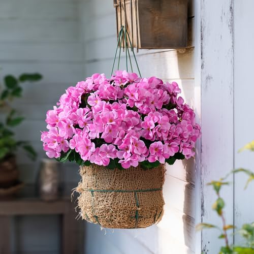 Artificial Crabapple Flowers for Outdoor 10 Pcs Artificial Chinese Flower Fake Flowers with Stems Silk Realistic Floral Arrangement for Front Door Porch Planter Patio Balcony (Pink) - color: Pink