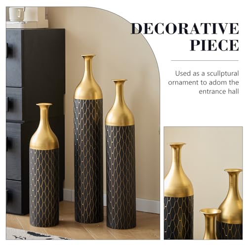 Floor Vases, Tall Home Decor Metal Vase Set of 3 Large Glazed Decorative Vases for Wedding Decor, Elegant Modern Flower Holder for Living Room, Entryway, Hallway - color: Diamond Black Gold