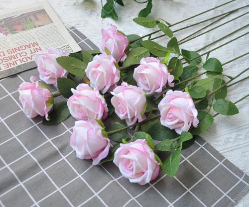 Kenpal Realistic Fake Roses Artificial Flowers with Stem for Decoration Floral Arrangement Centerpieces Wedding Bouquets (10, Pink 2) - color: Pink 2