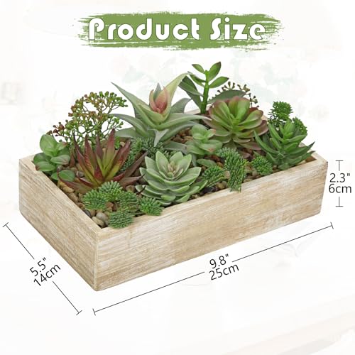 Artificial Succulent Plants in Pot 10 Inch Fake Succulent Arrangement Potted Succulents Plants Centerpiece in Rectangular Wooden Planter for Home Office Desk Shelf Living Room Bedroom Farmhouse Decor - color: White Wooden#style 6