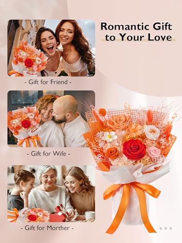 Eterfield Flowers for Delivery Prime, Mother's Day Forever Flowers Bouquet, Preserved Orange Roses Birthday Gifts for Her Women Wife Mom Grandma Anniversary Valentines Day Christmas - color: Orange