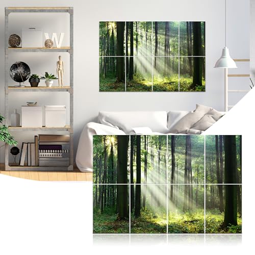 Mollywell Art Acoustic Panels, 48x32 in, Forest Summer | Self-Adhesive, Reduces Echo, Sound Absorbing, Modern Art Wall Decor, Living Room, Studio, Bedroom, Office - color: Forest Summer, size: 8 Pack Art