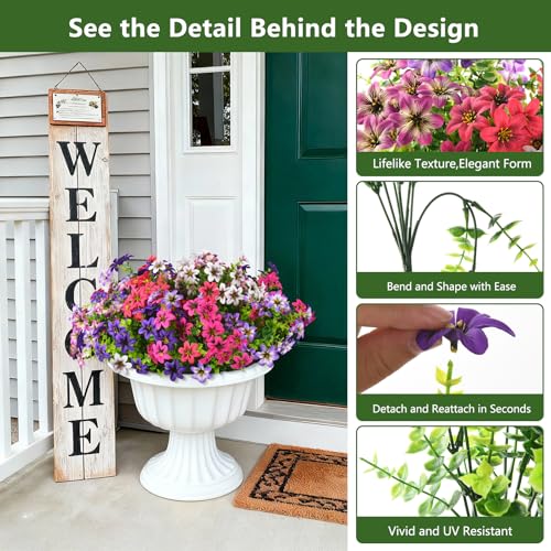 Artificial Flowers for Outdoor Fake Plants Spring Decoration, 12 Bundles Realistic Faux Flower Silk Daisy Plastic Bouquet UV Resistant for Outside Porch Patio Balcony Planter Yard Garden Home Decor - color: Multicolor Blend 1