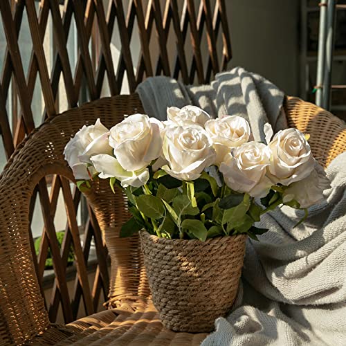 Nubry Artificial Silk Rose Flower Single Stem Lifelike Vintage Fake Rose for Wedding Bouquet Floral Arrangements Home Party Centerpiece Decoration, 10pcs (Vintage Ivory) - color: Vintage Ivory
