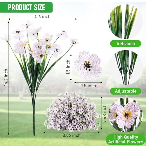22 Pack Artificial Flowers Outdoor Fake Plants, Faux Flowers UV Resistant with Plastic Plants, Faux Silk Flowers for Outdoors Outside Front Porch Hanging Planter Window Box Garden Decoration(White) - color: White, size: 22 Bundles