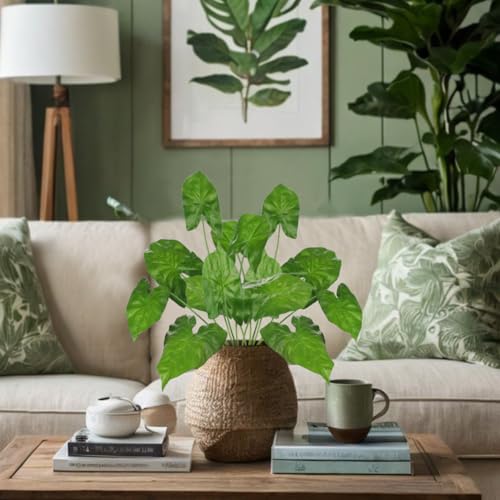 Hollyone 2PCS Artificial Calla Lily Leaves Plants 26.8" Fake Tropical Alocasia Bush Tree Large Faux Greenery Stem Shrubs for Indoor Outdoor Home Garden Arrangement Jungle Safari Wedding Party Decor - color: Alocasia, size: Bushes