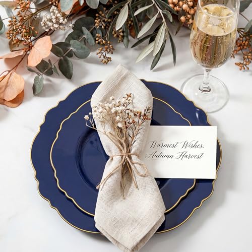 WDF 100pcs Blue Plastic Plates - Baroque Blue&Gold Disposable Plates for Parties/Wedding-50Plastic Dinner Plates 10.25in, 50Salad Plates 7.5in for Party/Birthday/Wedding/Independence Day/Father's Day - color: Blue and Gold, size: 100PCS