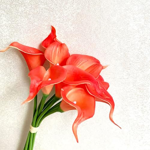 20Pcs 2.1 Inch Coral Orange Calla Lily Artificial Flowers Faux Calla Lily Fake Flowers Bulk Real Touch Latex Calla Lilies Flowers for Home Wedding Party Plant Decoration Table Centerpieces - color: Coral Orange