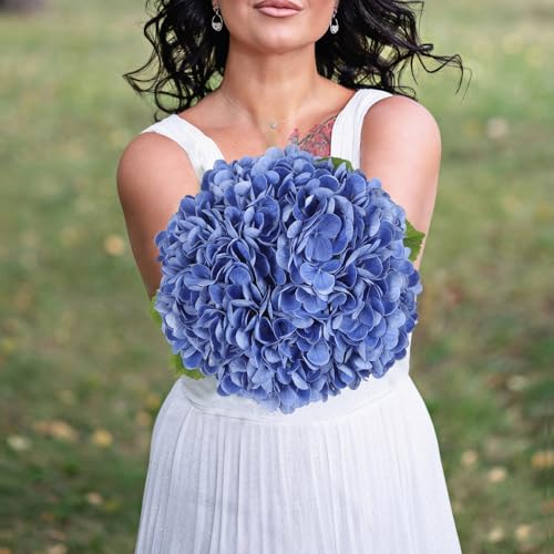 IPOPU 6PCS Real Touch Hydrangea Artificial Flowers Royal Blue Fake Hydrangeas with Stems Latex Realistic Faux Hydrangea Flowers for Wedding Centerpiece Floral Arrangements Home Decor (Royal Blue) - color: Royal Blue