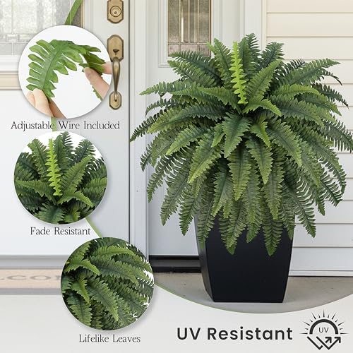 FOREST PRINCE 42" Artificial Boston Fern Large Bush Plants, 2 Bundles of Fake Ferns with 65 Fronds for Outdoors Home Decor - color: 42" 2 Pcs