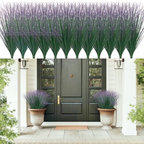 48Pcs Artificial Grass Plants, Faux Shrubs Wheat Grass, Artificial Tall Grass Fake Plants for Outdoor Decor,Artificial Greenery Stems Weed for Room Indoor Home Decor（Green Purple Tail） - color: Green Purple Tail, size: 48Pcs