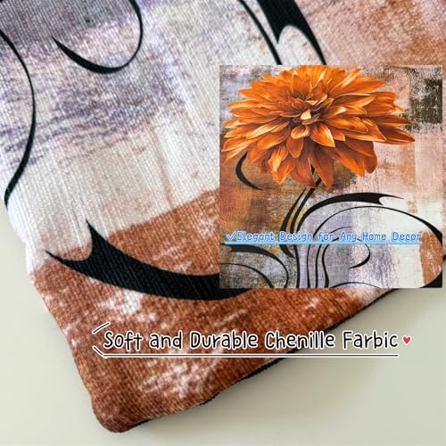 OYIMUA Soft Thick Chenille Brown and Yellow Table Runner 72 Inches Long Vintage Abstract Painting Flowers Spring Summer Rustic Dining Table Decorations for Home Indoor Outdoor - size: 13" x 72", Table Runner, style: Brown