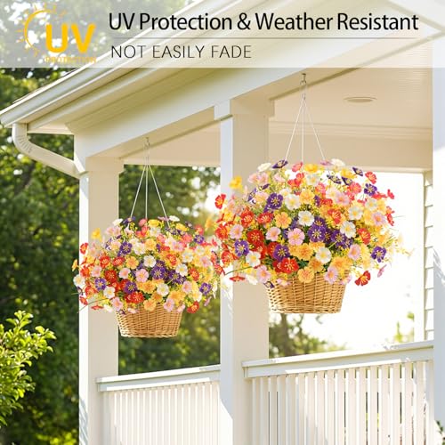 MACTING 24 Bundles Artificial Flowers for Outdoors UV Resistant Fake Flowers No Fade Faux Plastic Plants for Planters Patio Porch Yard Window Home Outside Garden Summer Decorations(Mix Color) - color: Mix Color 1, size: 24PCS