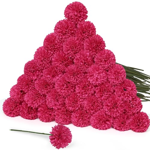 36 Pcs Artificial Chrysanthemums Flowers Hot Pink Flowers Fake Mums Silk Flowers for Christmas Wedding Floral Table Centerpiece Home Decor - color: Hot Pink