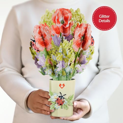 Lovepop Everyday Pop-Up Bouquet with Glitter Details for Her and Him - 3D Greeting Cards for Boys, Girls, Men, Women - Lovely Ladybug - 12" Glitter Bouquet - Blank Notecard & Envelope Included - color: Lovely Ladybug Glitter Bouquet