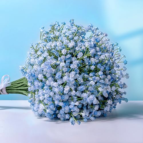 Babys Breath Artificial Flowers, 25Pcs Blue Baby Breath Flowers Artificial Bulk, Real Touch Faux Babys Breath, Fake Babies Breath Gypsophila for Wedding Floral Arrangement Party Home Decor