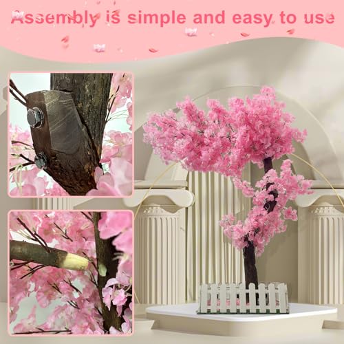 5ft Cherry Blossom Tree Artificial with Lights Faux Pink Artificial Flowers Handmade Fake Japanese Cherry Blossom Trees Decor for Indoor Outdoors - size: 5ft 3in