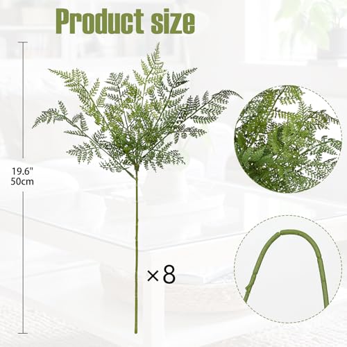 Hollyone 8Pcs Artificial Cedar Fern Stems Bush for Outdoors Indoors 19.6" Fake Ferns Plants Cedar Greenery Stems Faux Shrubs Plant for Garden Farmhouse Front Porch Table Window Box Home Decor - color: Style #2