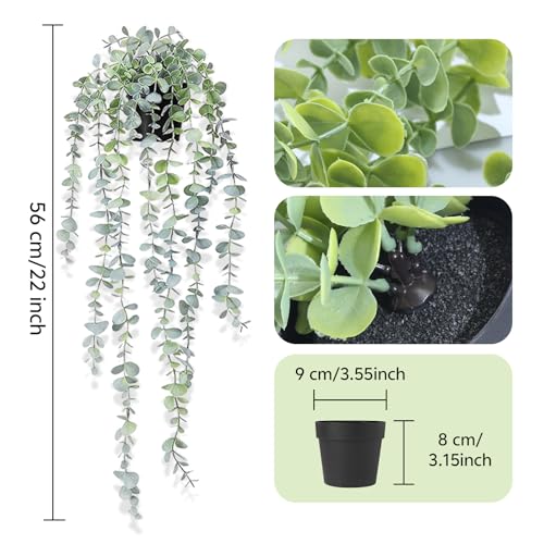 Clearain 1pcs Fake Hanging Plants, Artificial Small Potted Plants, Mini Faux Succulent Plant for Indoor Outdoor Aesthetic Office Living Room Shelf Home Decor (Eucalyptus leaves-1pcs) - color: Eucalyptus Leaves-1pcs