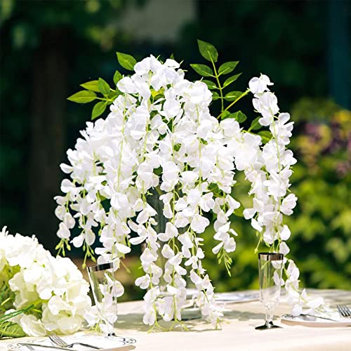 BLEUM CADE 20Pcs White Fake Wisteria Hanging Flowers, 3.6Ft/Pcs Artificial Wisteria Garland, Hanging Flowers for Wedding Party Home Backdrop Wall Decoration - color: White, size: 20pcs