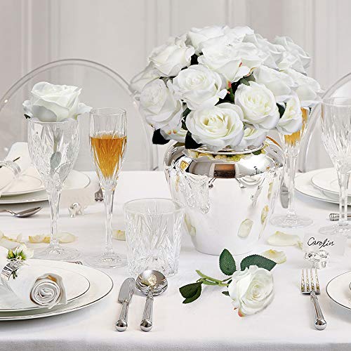 Mocoosy 12 PCS White Rose Artificial Flowers, Fake Roses with Long Stem Realistic Silk Rose Bouquets Wedding Mother's Day Decorations Faux Floral Arrangement Bridal Shower Party Home Table Decor - color: White