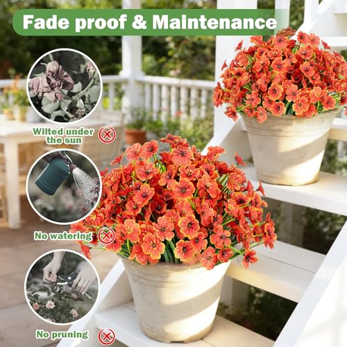 Nepfaivy Artificial Flowers for Outdoors Orange - 24 Bundles UV-Resistant Fake Flowers No Fade for Outside, Realistic Plastic Plants and Faux Silk Flowers for Planters, Front Porch, Garden Decoration - color: Orange