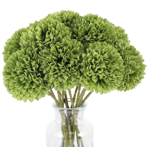 Rowfad 12 Pcs Artificial Chrysanthemums Flowers Green Flowers Silk Fake Mums Flowers for St Patricks Day Outdoor Wedding Table Centerpiece Home Decor (12, Green) - color: Green