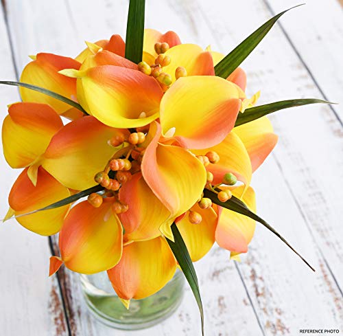 FiveSeasonStuff Real Touch Calla Lily Artificial Flowers Wedding Bridal Bouquet | Floral Arrangements | 15 Calla Lilies (Sunset Orange) - color: Sunset Orange