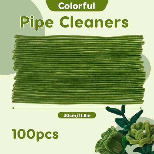 Taowave 100 Pcs Solid Color Pipe Cleaners, 12 Inch 6mm Single Color Chenille Stems, Fuzzy Flexible Craft Pipe Cleaners, Bulk Art DIY Supplies, Flower Making, Holiday Decor (Light Moss Green) - color: Light Moss Green